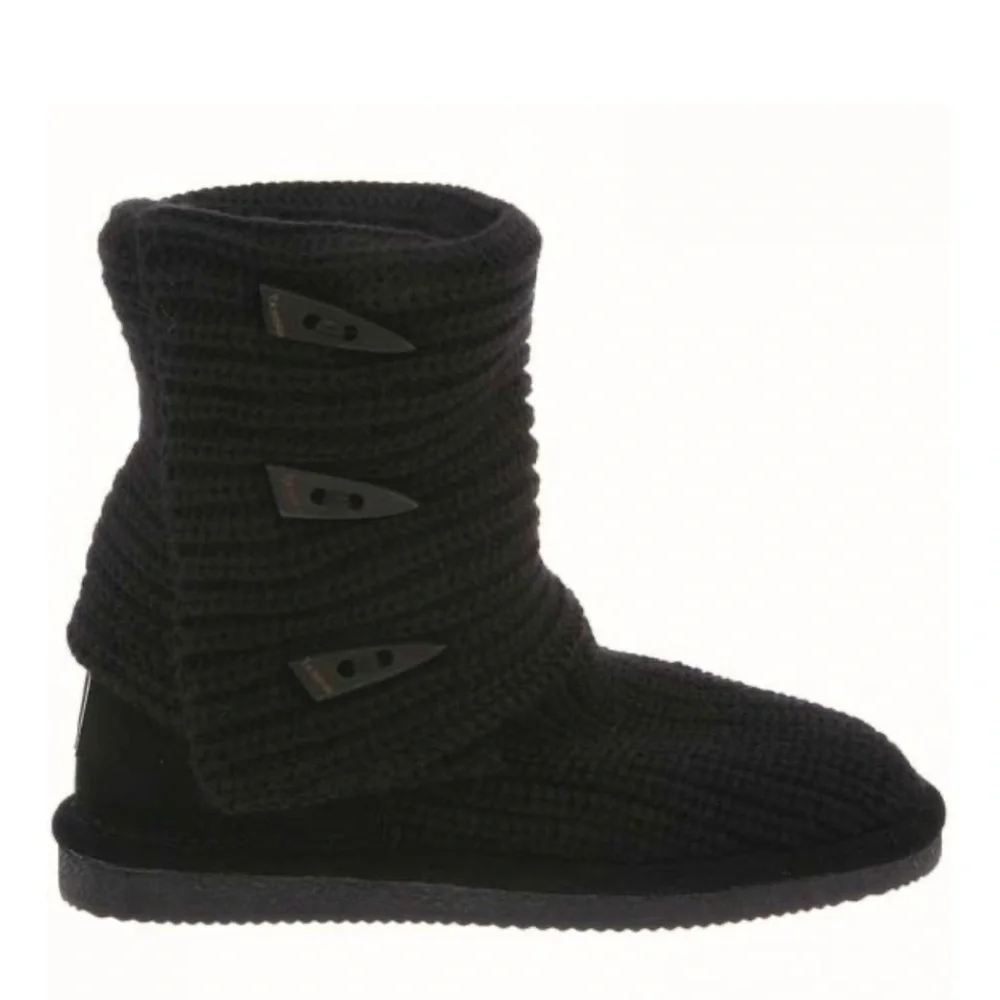 BearPaw Tall Black Knit Sweater Boots